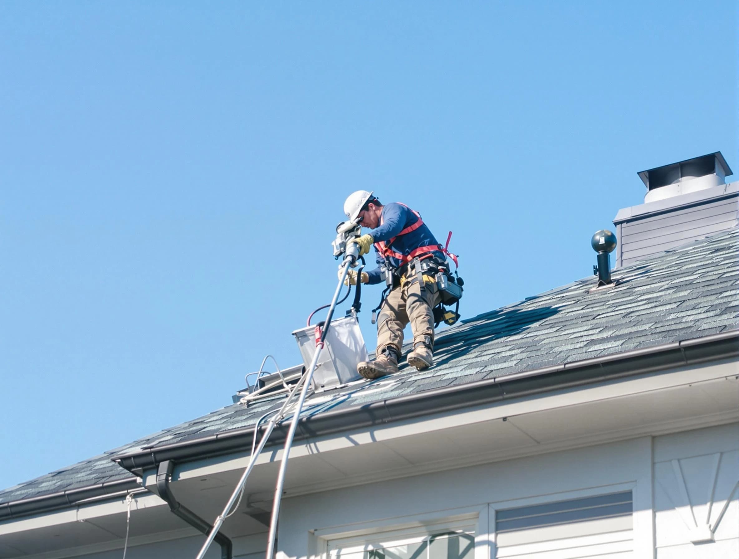 South Salt Lake Dryer Vent Cleaning certified technician cleaning a roof-mounted dryer vent system in South Salt Lake