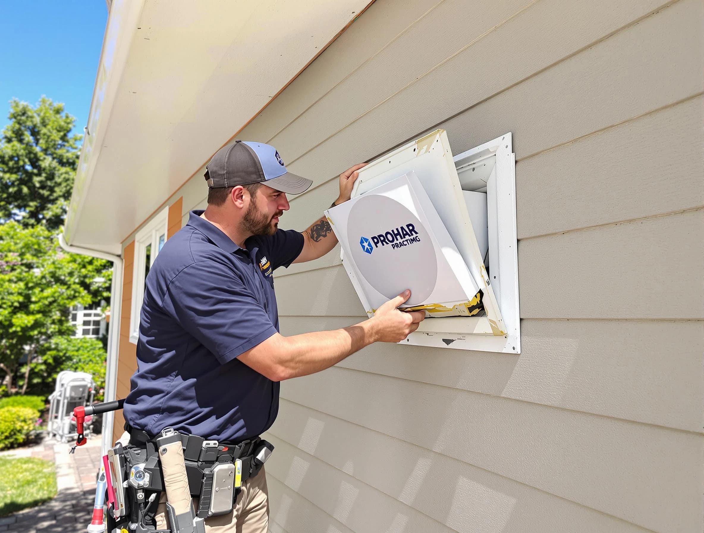 South Salt Lake Dryer Vent Cleaning technician installing a new protective dryer vent cover on a home in South Salt Lake