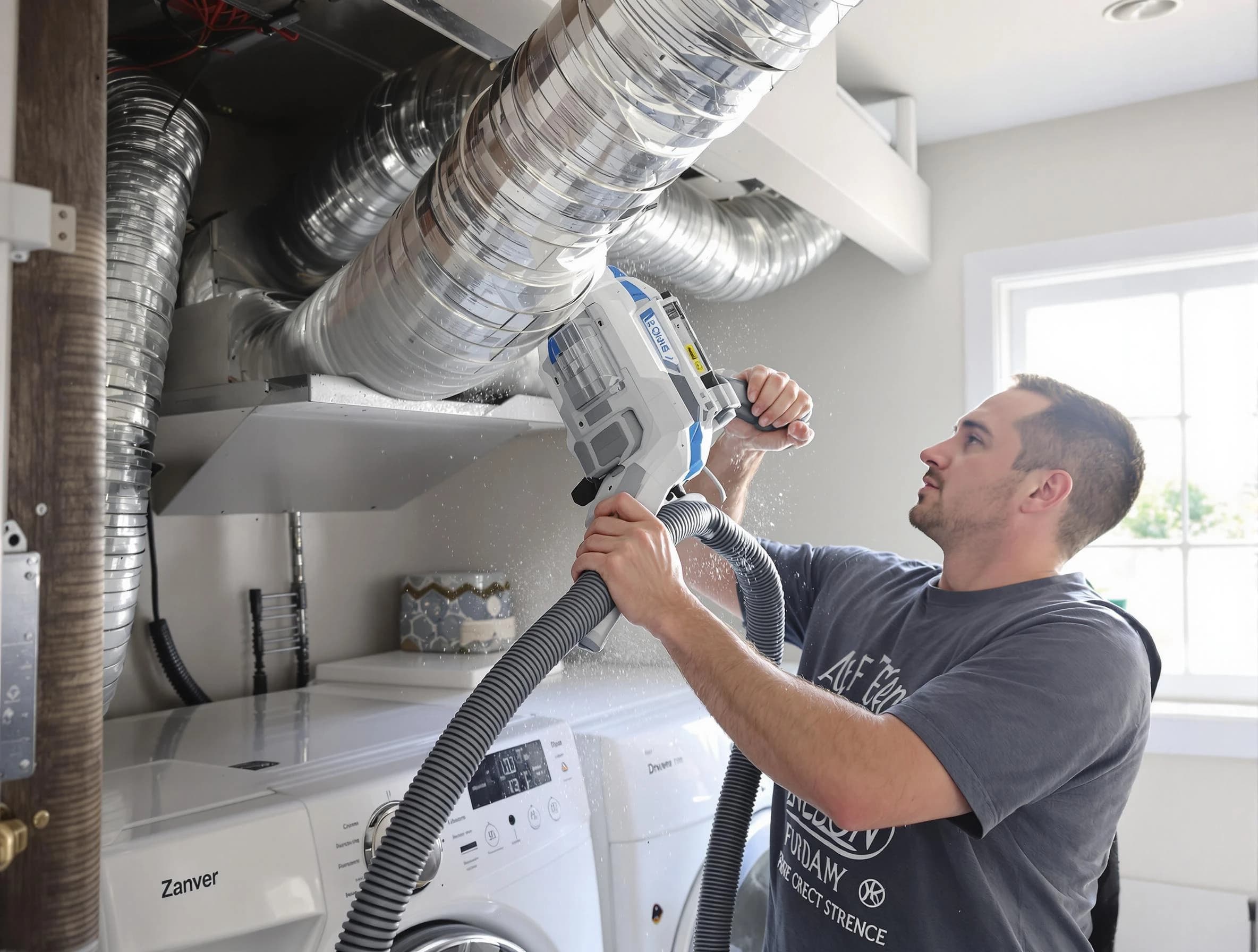 South Salt Lake Dryer Vent Cleaning specialist cleaning deep within a dryer vent duct system in South Salt Lake