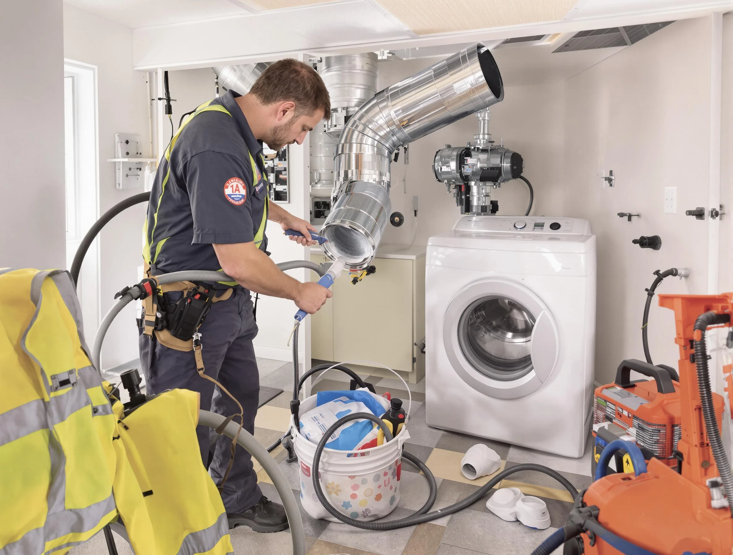 South Salt Lake Dryer Vent Cleaning technician using specialized equipment to clear severe dryer vent blockage in South Salt Lake
